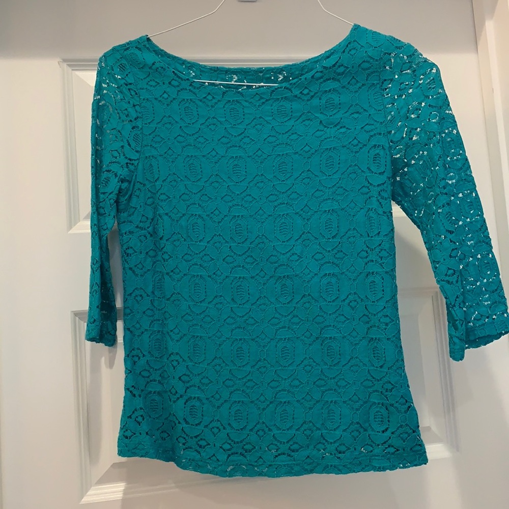 Teal lace blouse